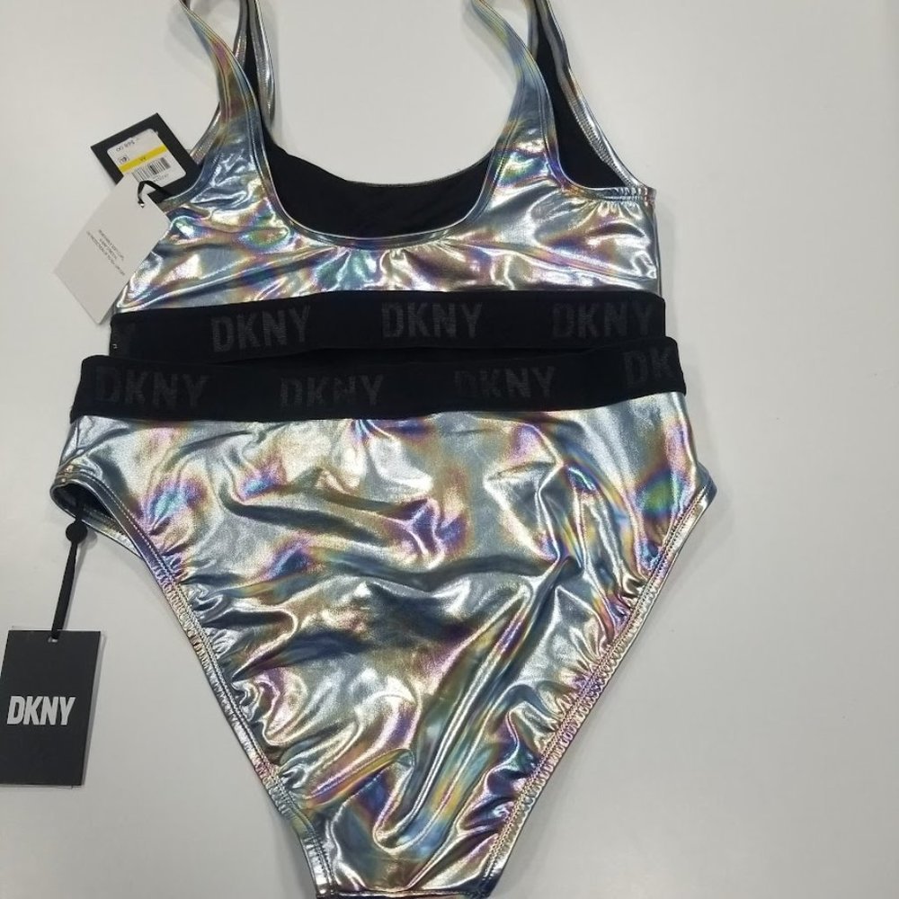 DKNY Metallic Holographic Logo Bikini Set Size Medium - Picture 6 of 9